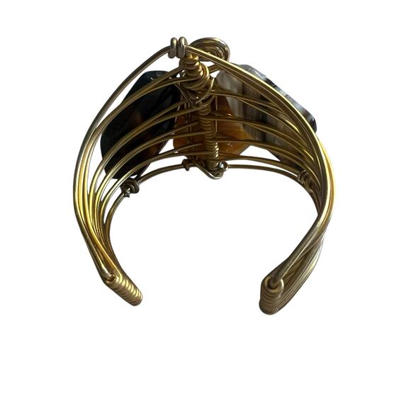 Handmade Wrapped Natural Stone Copper Wire Cuff Bracelet Bangle Agate - Picture 6 of 6